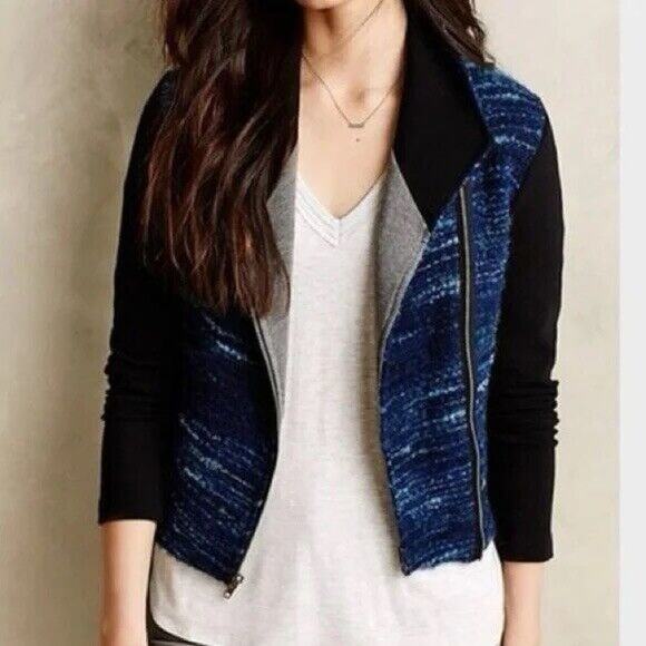 ANTHROPOLOGIE DOLAN Virgin Wool Sweater Womens Sz M Asymmetrical Zip Grunge Moto - Picture 1 of 12